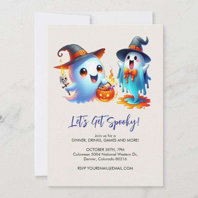 Convites dois fantasmas brincalhões vestidos de bruxa, Hall (Frente)