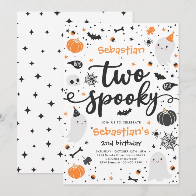 Convites Dois Festa de segundo aniversário Fantasma de Feli (Frente/Verso)