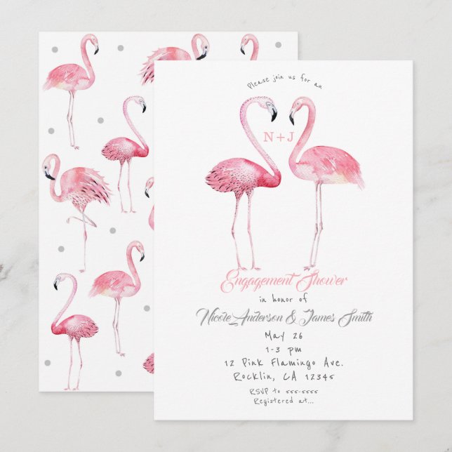 Convites Dois Flamingos Chuveiro de Noivado de Flamingo Ver (Frente/Verso)