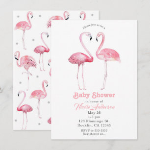Convites Dois Flamingos Rosa Chuveiro de Bebê Tropical Flam