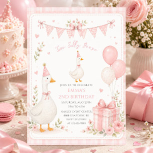 Convites Dois Ganso Bobo Rosa Floral 2º Aniversário