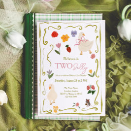 Convites Dois Gansos Bobos Gingham Cottagecore 2º Aniversár
