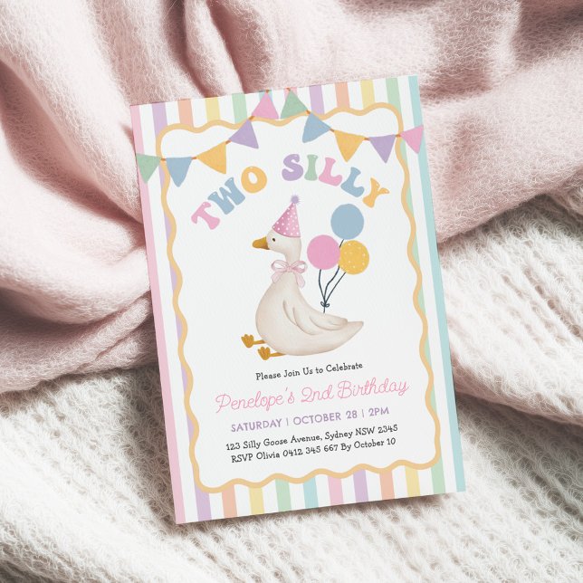 Convites Dois Gansos Bobos Soft Pastel Listras 2º Aniversár (Criador carregado)