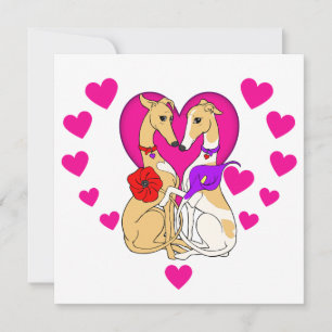 Convites Dois Greyhounds Rosa Heart and Flowers