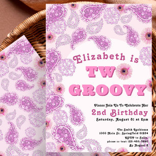 Convites Dois Groovy 2º Aniversário Rosa Paisley e Flores