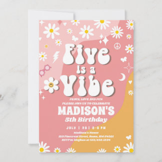 Convites Dois Groovy 5 Birthday Rainbow Peace Love Party