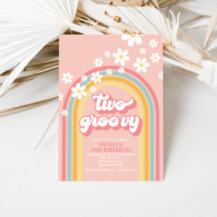 Convites Dois Groovy Arco-Íris Retrô Aniversário de 2 Anos