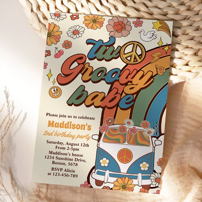 Convites Dois Groovy Babe Retro Festa do segundo aniversári (Criador carregado)