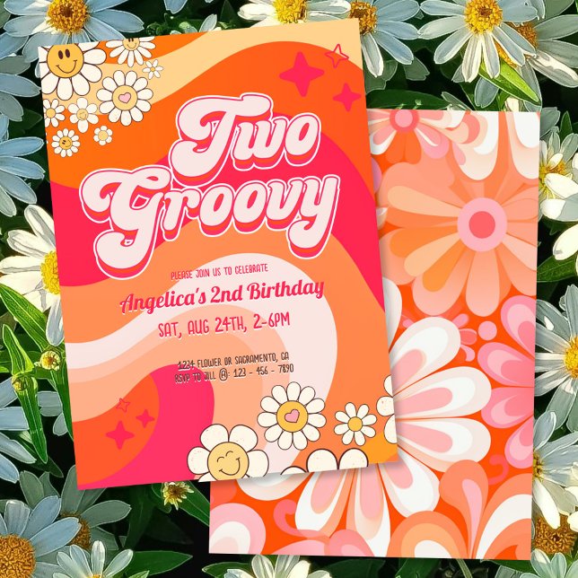 Convites Dois Groovy Colorful Girly Birthday (Criador carregado)