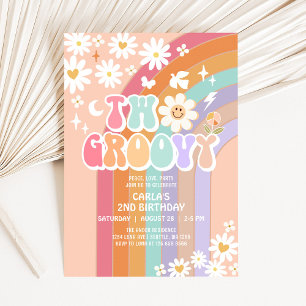 Convites DOIS Groovy Daisy Hippie Retro 70's 1º Aniversário