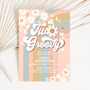 Convites DOIS Groovy Daisy Hippie Retro 70's 2º Aniversário