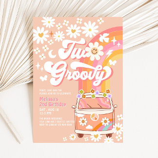 Convites DOIS Groovy Girl Rosa Pêssego Van Daisy 2º Anivers