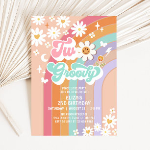 Convites Dois Groovy Hippie Daisy Rainbow 2º Aniversário