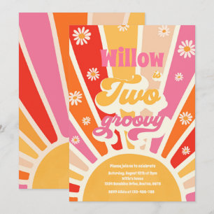 Convites Dois Groovy Hippie segundo aniversário Sunshine D