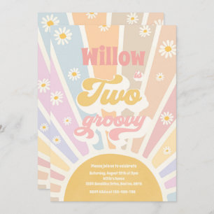 Convites Dois Groovy Hippie segundo aniversário Sunshine Da