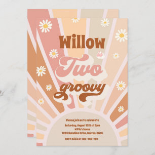 Convites Dois Groovy Hippie segundo aniversário Sunshine Da