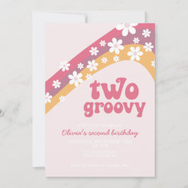 Convites Dois groovy margarida boho floral 2º aniversário
