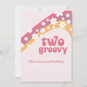 Convites Dois groovy margarida boho floral 2º aniversário