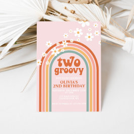Convites Dois Groovy margarida boho floral arco-íris 2º ani