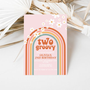 Convites Dois Groovy margarida boho floral arco-íris 2º ani