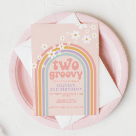 Convites Dois Groovy Pastel arco-íris aniversário de 2 anos