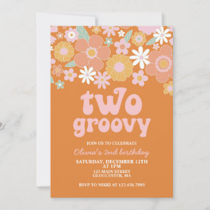 Convites dois Groovy Retro Floral 2º aniversário