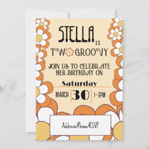 Convites Dois Groovy Retro Laranja Poder das Flores Anivers