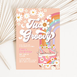 Convites Dois Groovy Rosa Margarida Arco-Íris Hippie 2º Ani
