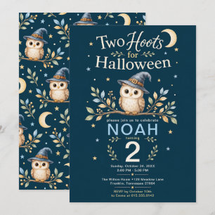 Convites Dois Hootes Coruja de Halloween 2º Aniversário Men