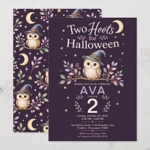 Convites Dois Hootes Coruja de Halloween Aniversário de 2 a