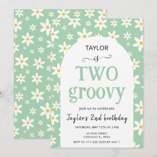 Convites DOIS lindos Verde Menta Daisy 2º Aniversário
