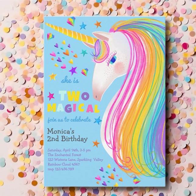 Convites Dois mágicos candy unicórnio do arco-íris no segun (Criador carregado)