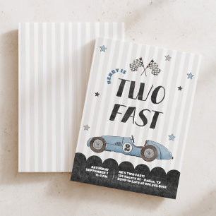Convites Dois Meninos Rápidos Aquarela Carro de Corrida Azu
