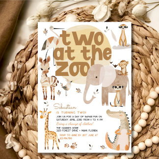 Convites Dois no aniversário de criança de animais do zoo s