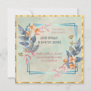 Convites Dois Noivos Casamento Lesbiano Aquarela Flores