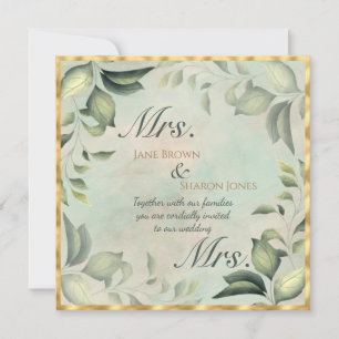 Convites Dois Noivos Casamento Lésbico Aquarela Folhagem
