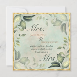 Convites Dois Noivos Casamento Lésbico Aquarela Folhagem