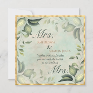 Convites Dois Noivos Casamento Lésbico Aquarela Folhagem
