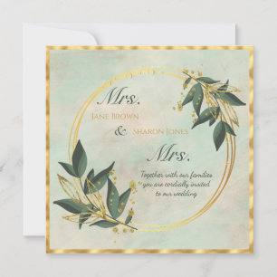 Convites Dois Noivos Casamento Lésbico Aquarela Folhagem