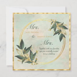 Convites Dois Noivos Casamento Lésbico Aquarela Folhagem