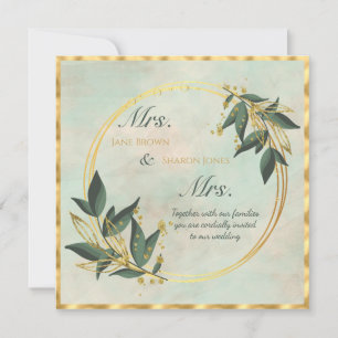 Convites Dois Noivos Casamento Lésbico Aquarela Folhagem