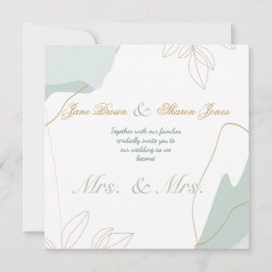Convites Dois Noivos Casamento Lésbico Aquarela Verde