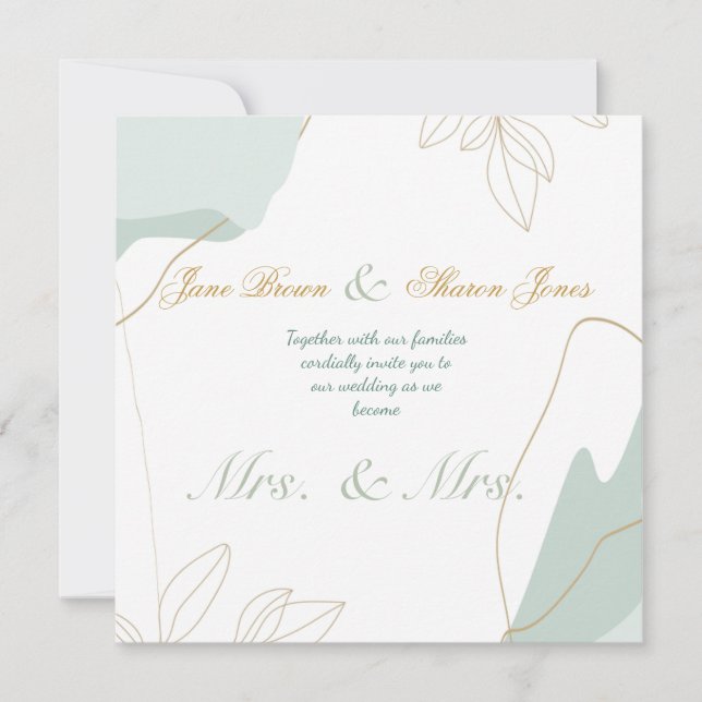 Convites Dois Noivos Casamento Lésbico Aquarela Verde (Frente)