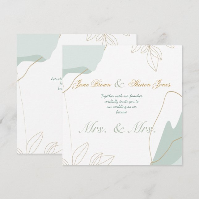 Convites Dois Noivos Casamento Lésbico Aquarela Verdejante  (Frente/Verso)