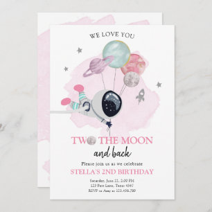 Convites Dois O segundo aniversário Da Moon Astronauta Spac