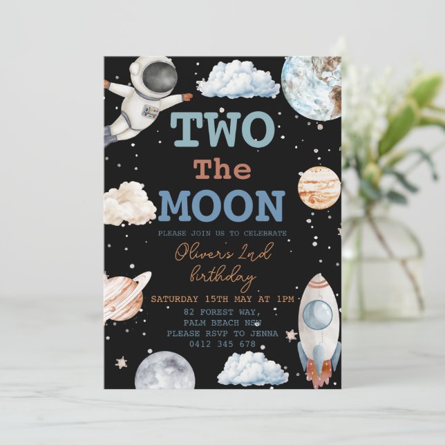 Convites Dois o segundo aniversário do Espaço Negro do Moon (Em pé/Frente)