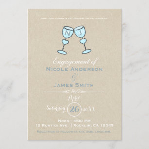 Convites Dois Óculos de Vinho Noivado de Casamento Whimsica