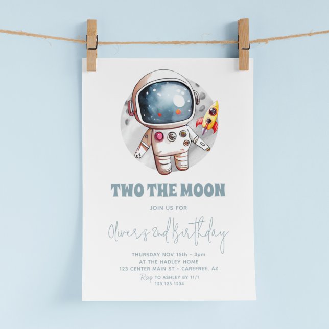 Convites Dois para a Lua 2º Aniversário Menino Espaço (Criador carregado)