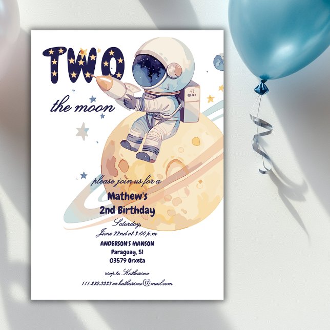 Convites Dois Para a Lua Astronauta Planeta 2º Aniversário  (Criador carregado)