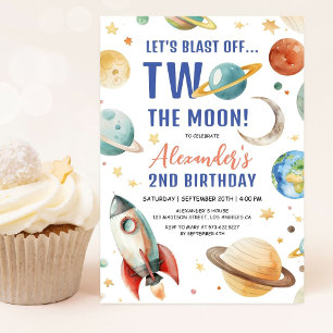 Convites Dois Para a Lua! Menino Galáxia Espaço Festa de 2º